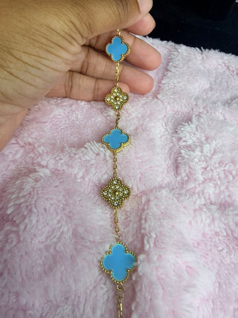 Turquoise & Gold Beaded Kolorful Klover Bracelet – 15mm