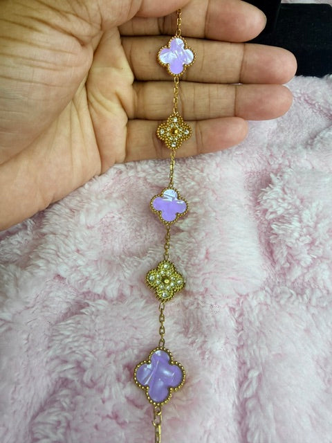 Lavender & Gold Beaded Kolorful Klover Bracelet – 15mm