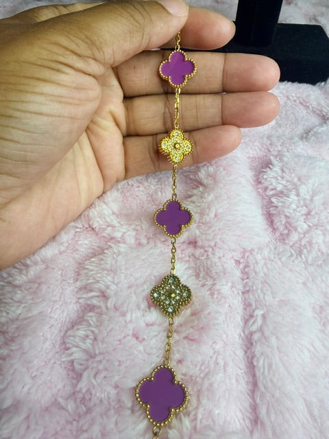 Plum Purple & Gold Beaded Kolorful Klover Bracelet – 15mm