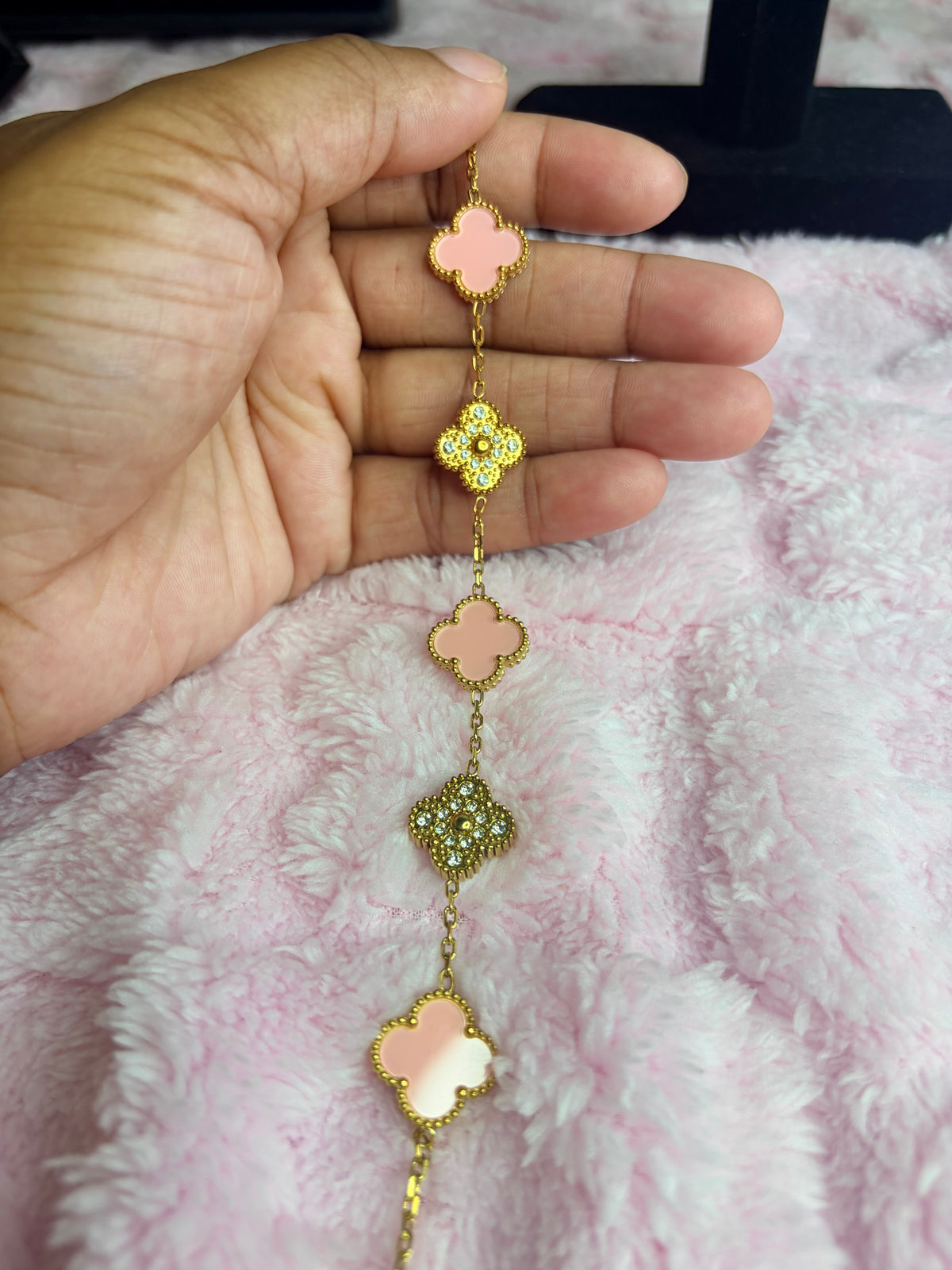 Blush Pink & Gold Beaded Kolorful Klover Bracelet – 15mm