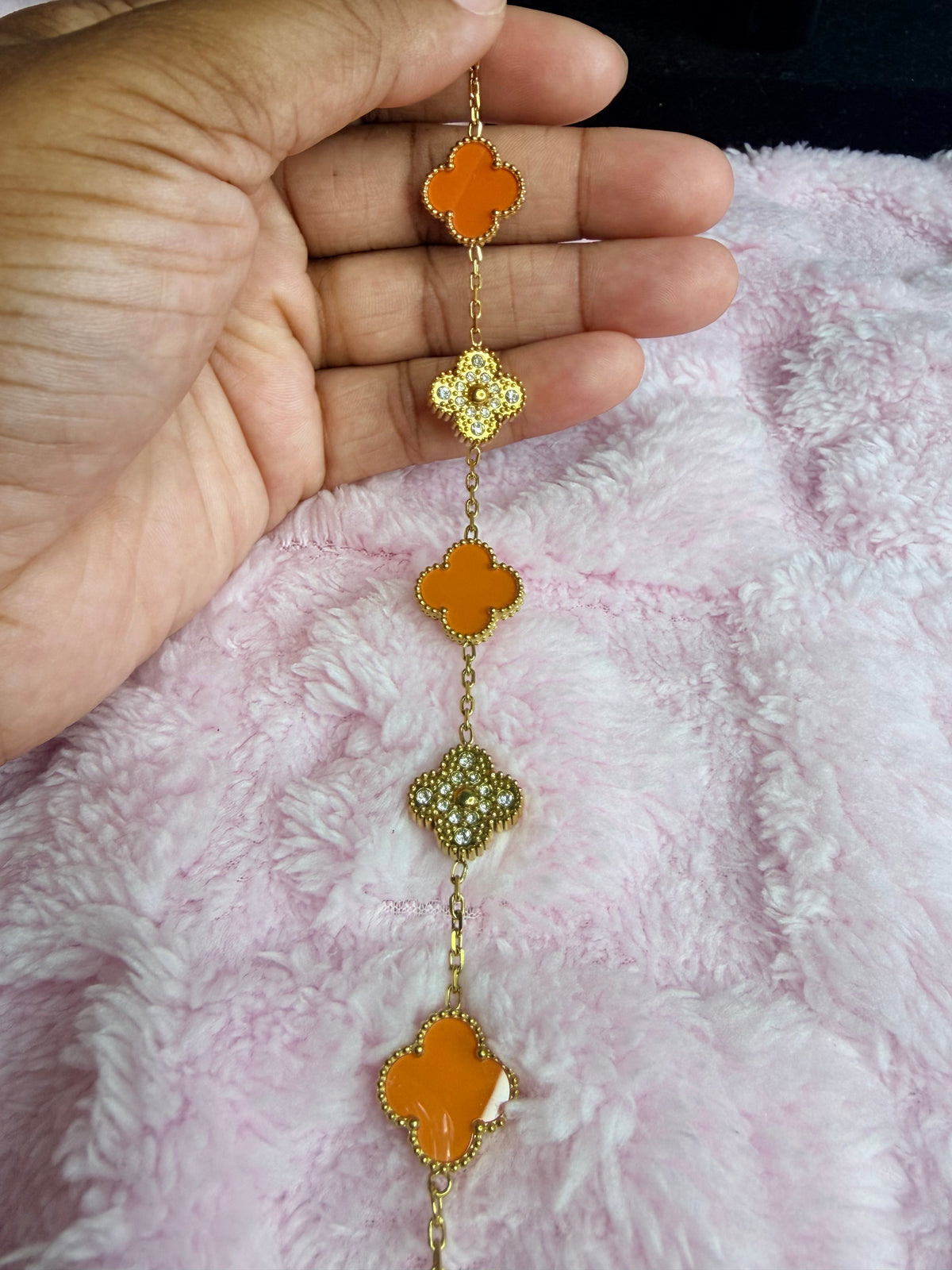 Pumpkin Orange & Gold Beaded Kolorful Klover Bracelet – 15mm